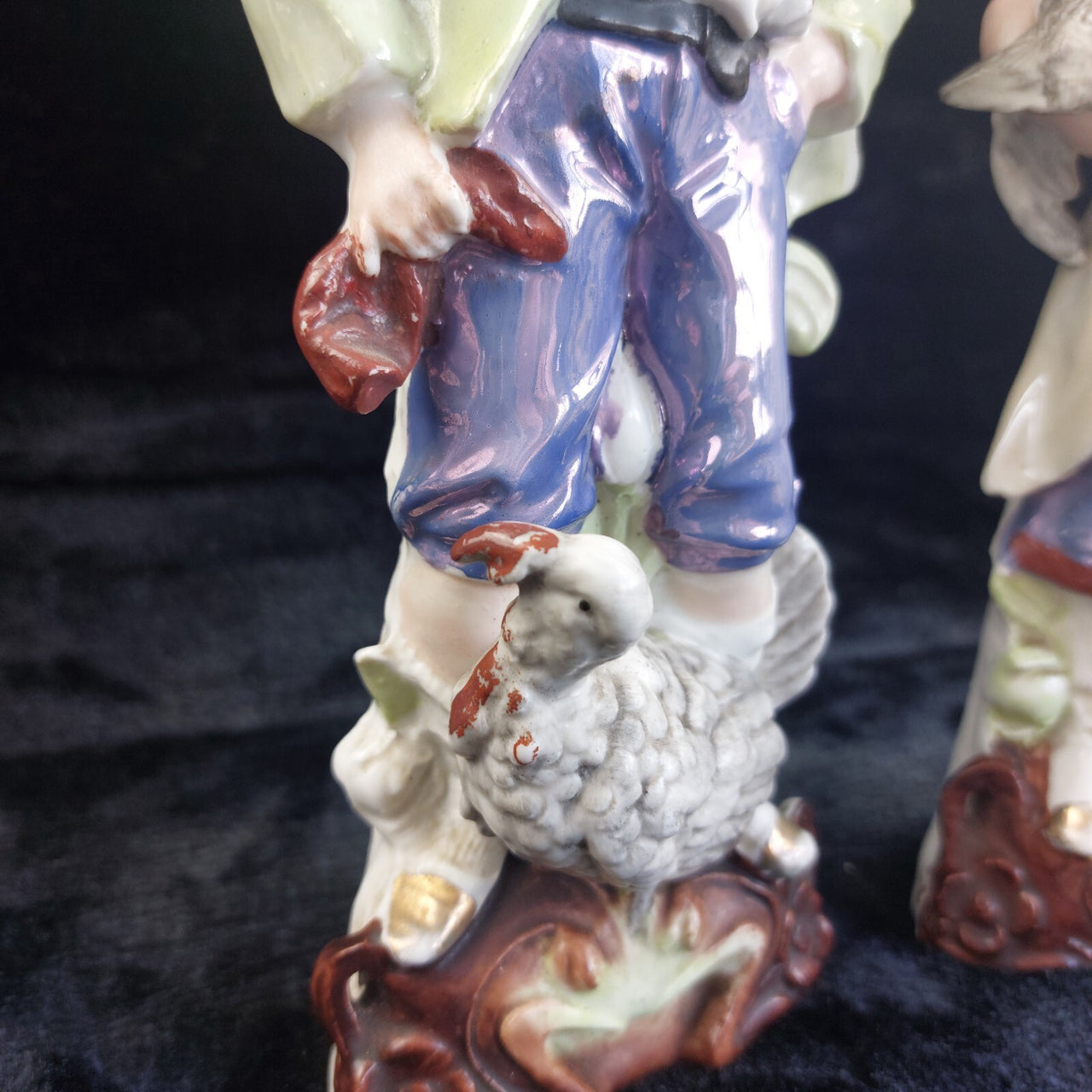 Antique Porcelain Boy & Girl Figurines Pair Poultry Chicken Farmyard 10.5"9