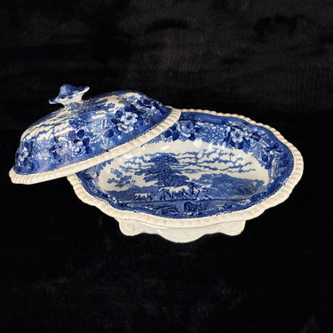 Adams Cattle Scenery Blue Transferware Tureen with Lid 11