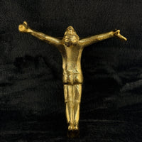 Thumbnail for Gold Brass Wall Hanger Man Figure Sculpture Heavy 719g Keyhole Mount 8” Brutalis6