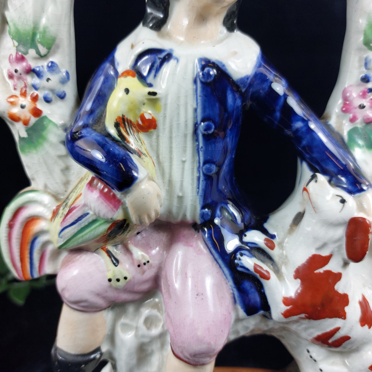 Rare Victorian Staffordshire Gentleman with Rooster antique Figurine (1840-1860)2