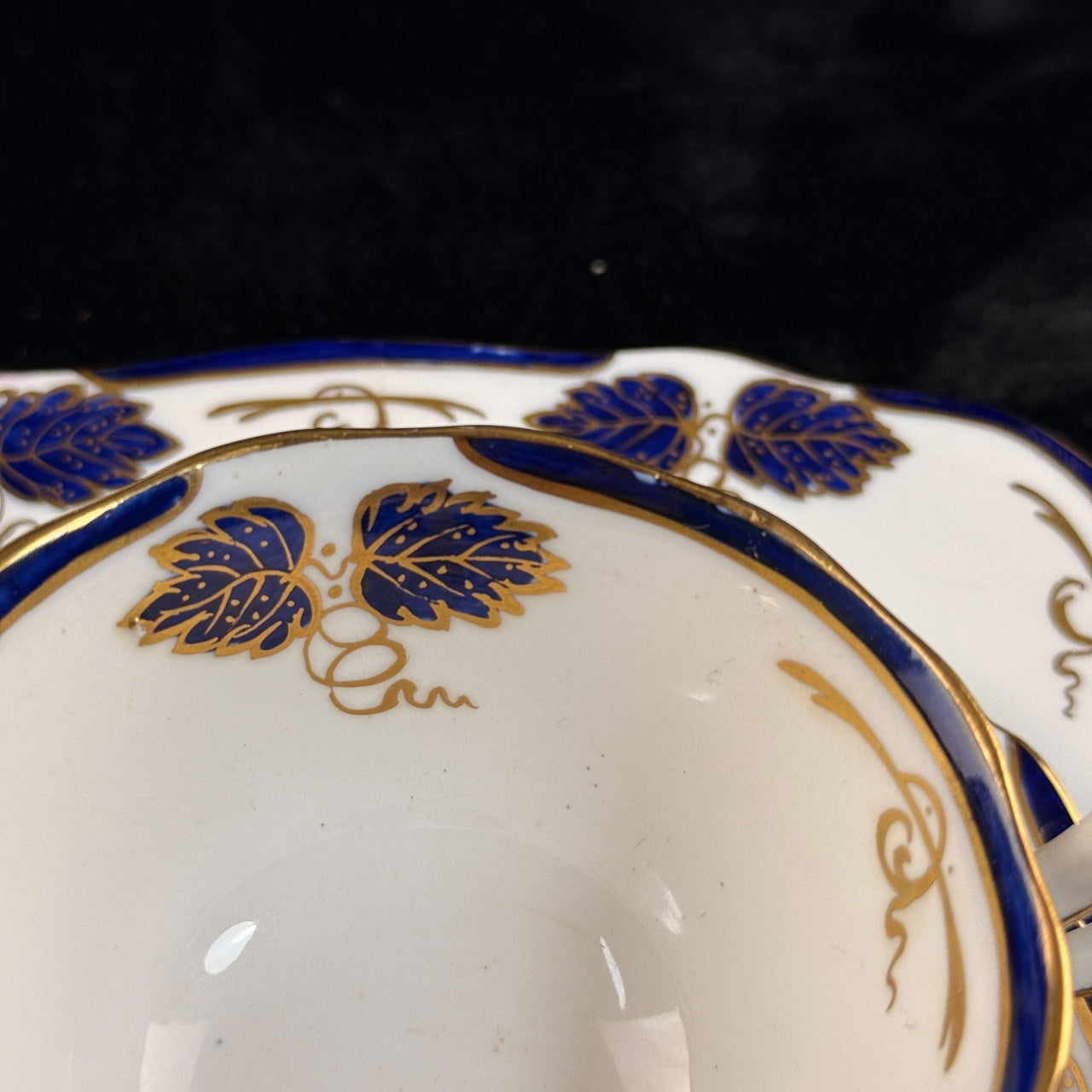 Rare Royal Albert Crown 1930s Cobalt Blue 2 Trios & Cake Plate Set England. 16