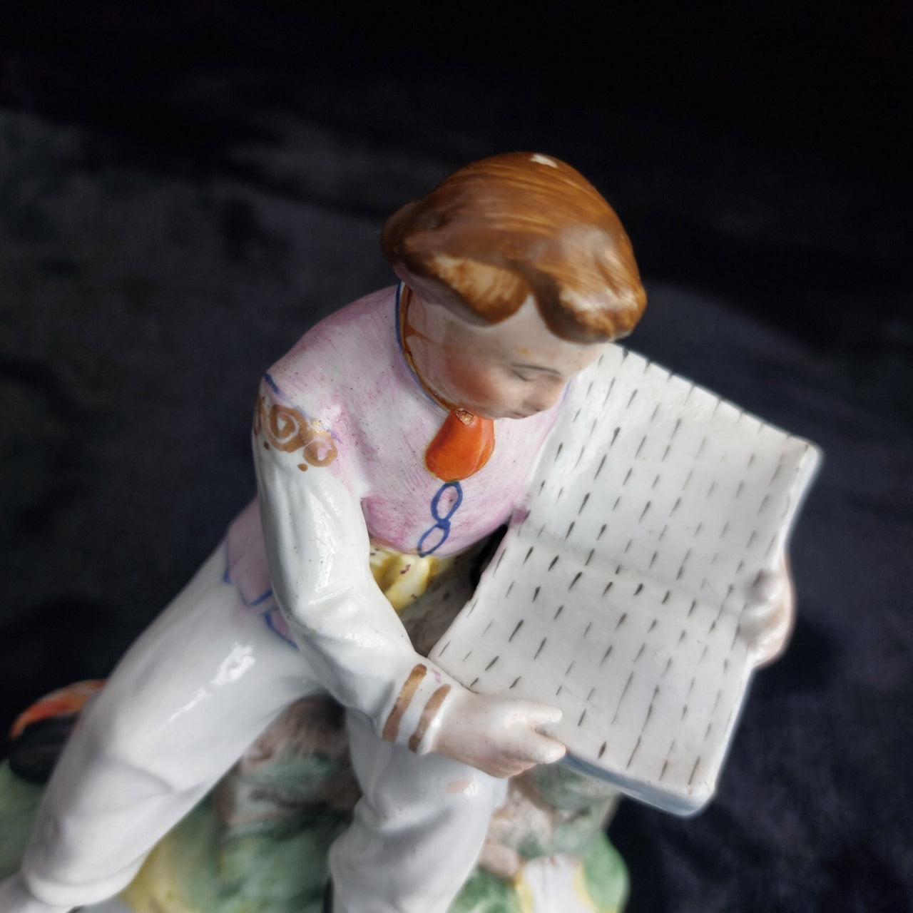 Staffordshire Figurine Reading Man Book 6" Repaired Neck, chipped foot Vintage.2