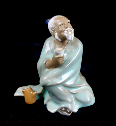 Vintage Chinese Clay Figurine Elder with Cup, Decoration -Feng Shu decor China.0