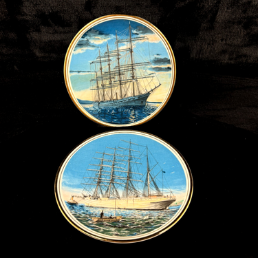Edwardian Bone China Tall Ships Plate Set – France II & Herzogin Cecilie – P.A.0