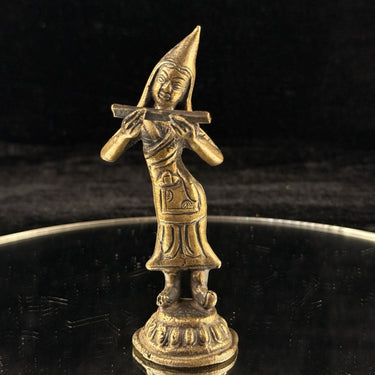 Antique Thai Bronze Dancer Statue Brass Asian Gilt Flute Player 4.5” Tibetian1