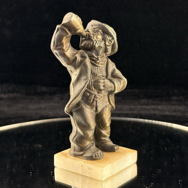 Drunkard Bronze Figurine on Marble Base Man Drinking Bottle 5” Bar Art1