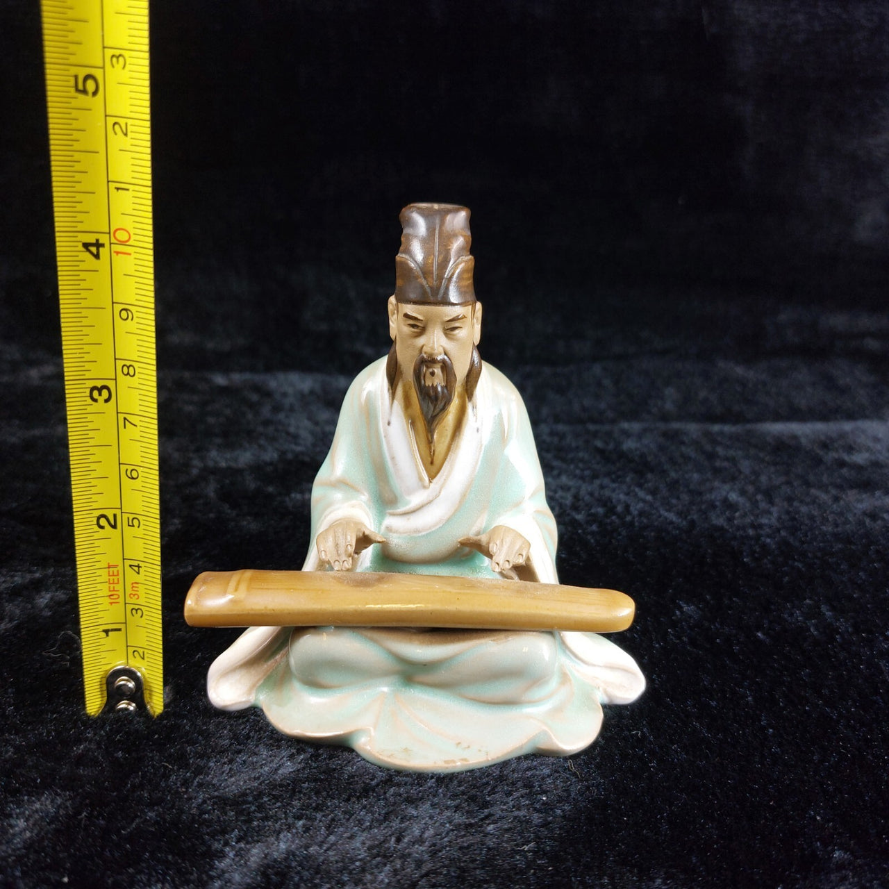 Chinese Clay Scholar Playing Guzheng Decoration   Figurine  - Feng Shui decor1