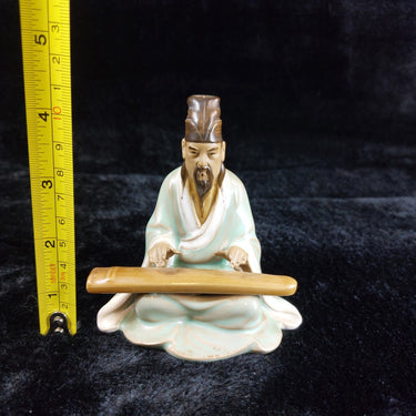 Chinese Clay Scholar Playing Guzheng Decoration   Figurine  - Feng Shui decor1
