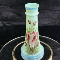 Thumbnail for Antique Milk Glass vase Art Glass Vase Turquoise Floral Tall 10” Enameled decor2