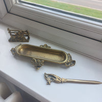 Thumbnail for Vintage Brass Desk Set – Letter Holder, Rococo Tray pen holder & Letter Opener17