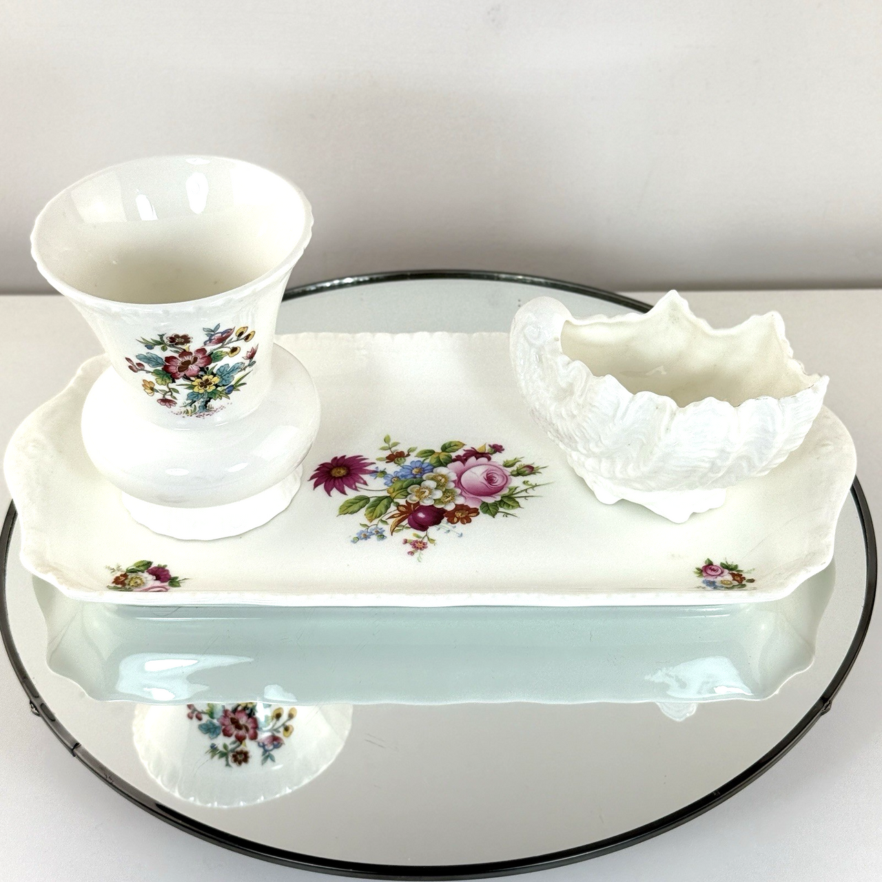 Coalport Ming &shell Rose Dish Vanity Set Tray Vase Trinket Bowl Gift Bone China2