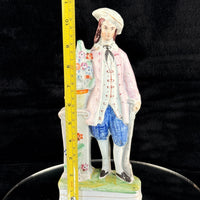 Thumbnail for 1800s antique Staffordshire Figurine Man Pink Jacket Floral Column repaired11