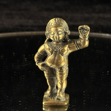 1800s Antique Brass Bala Krishna Statue India Hindu Deity Dancing Pose 3” Figure0