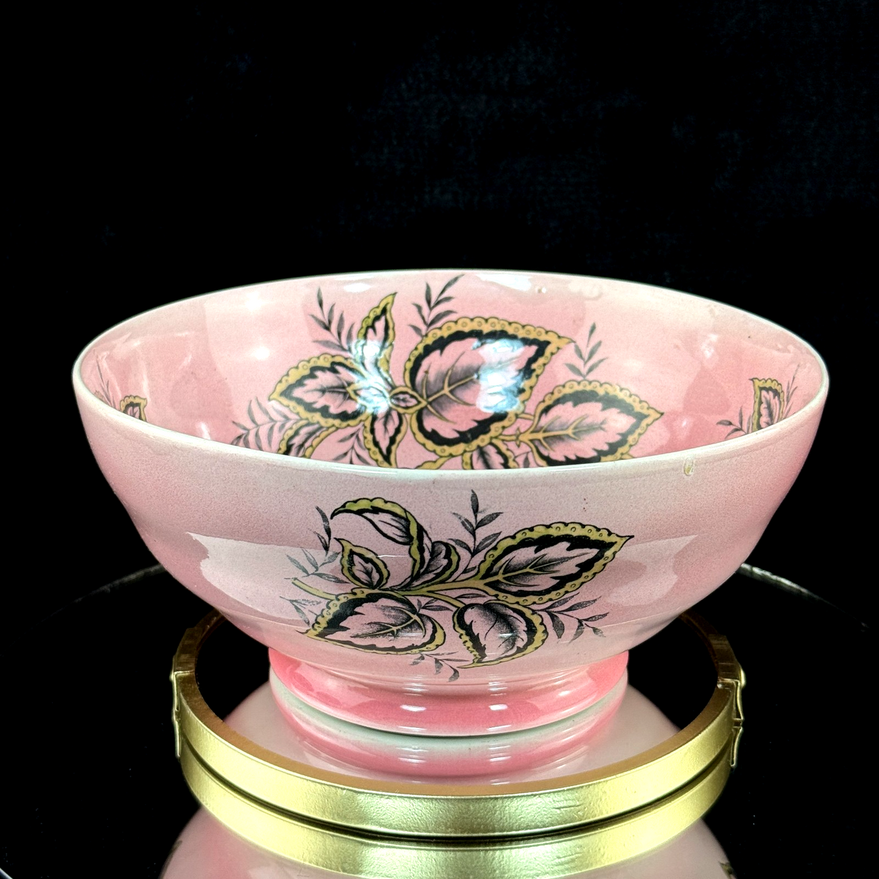 Maling Coleus Pink Footed Bowl 20cm Vintage Leaf Pattern England 1950s gift0