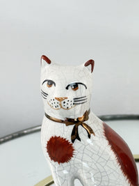 Thumbnail for Rare Staffordshire Style Antique Cat Figurine Pair Hand Painted Mantel Cats 4”9