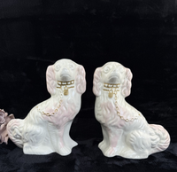 Thumbnail for Antique Staffordshire Porcelain Pink and White  Pair King Charles Spaniel decor9
