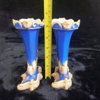 Thumbnail for Victorian Antique Blue Porcelain Vases/ ornoments Gold Gilt Leaf Design  Pair 15