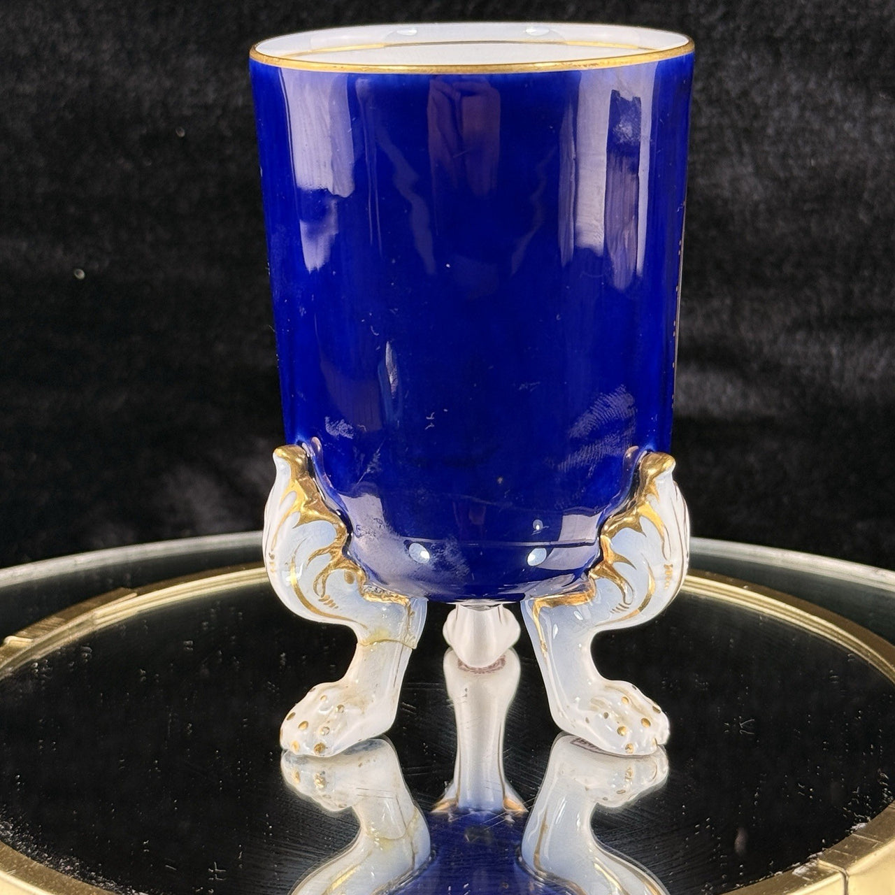 Royal Worcester Tripod Vase Blue Cobalt Pink Rose Hand Painted Gilt Antique Styl6