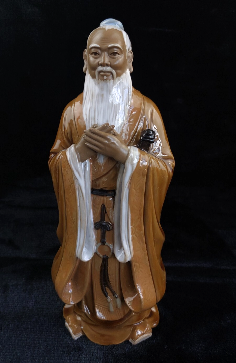 Chinese Porcelain Figure Confucius Good Glazed 1291g Statue Brown White Rob 30c0