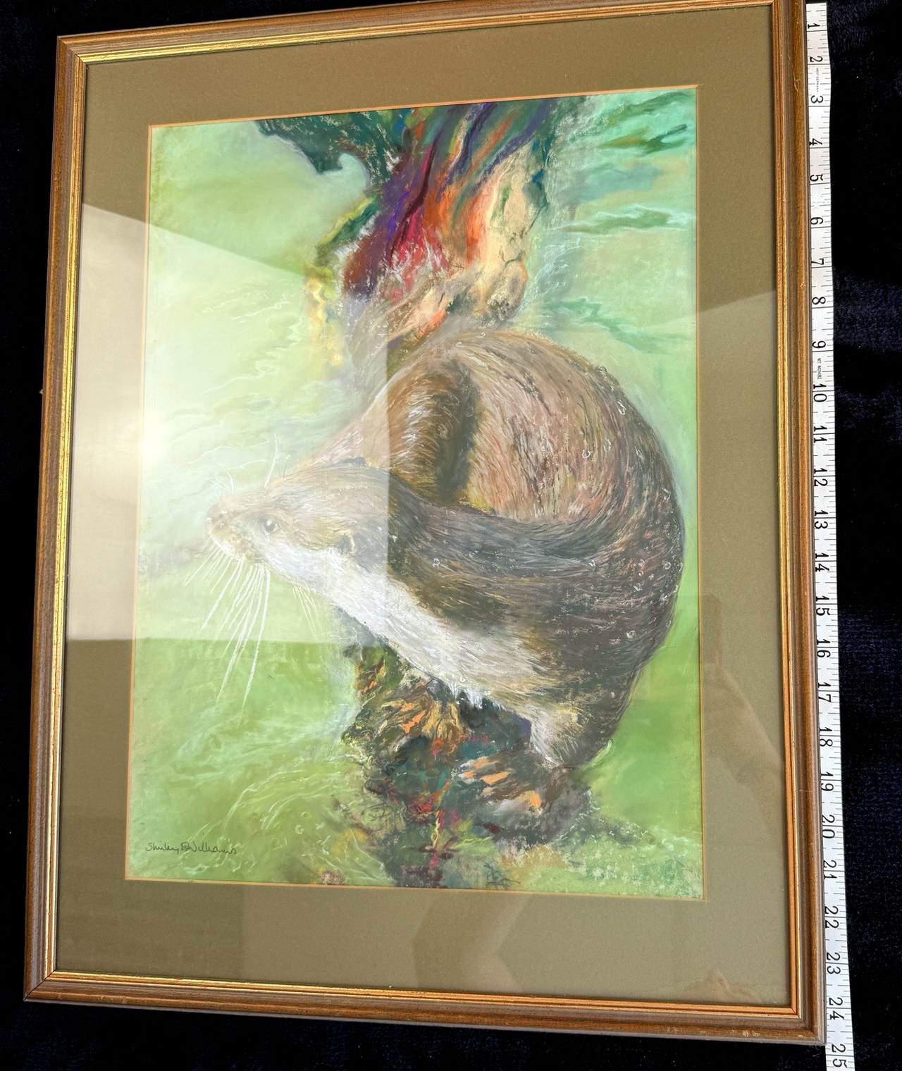 Otter in Water Signed Shirley Williams original Watercolor Painting framed large7