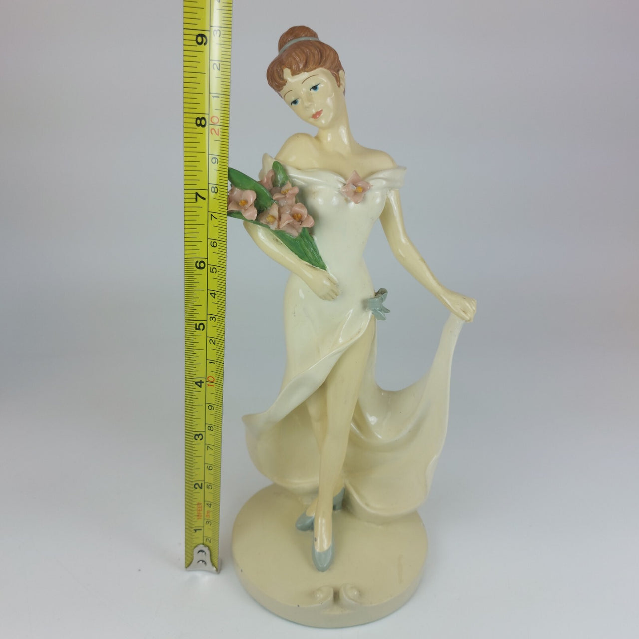 Rare Elegant Vintage Ceramic Figurine,  9" Lady with Flowers 9