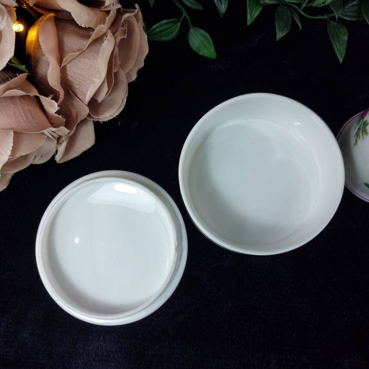 Staffordshire Crown Set Porcelain of 2 Small Canister & Trinket Box Fine China3