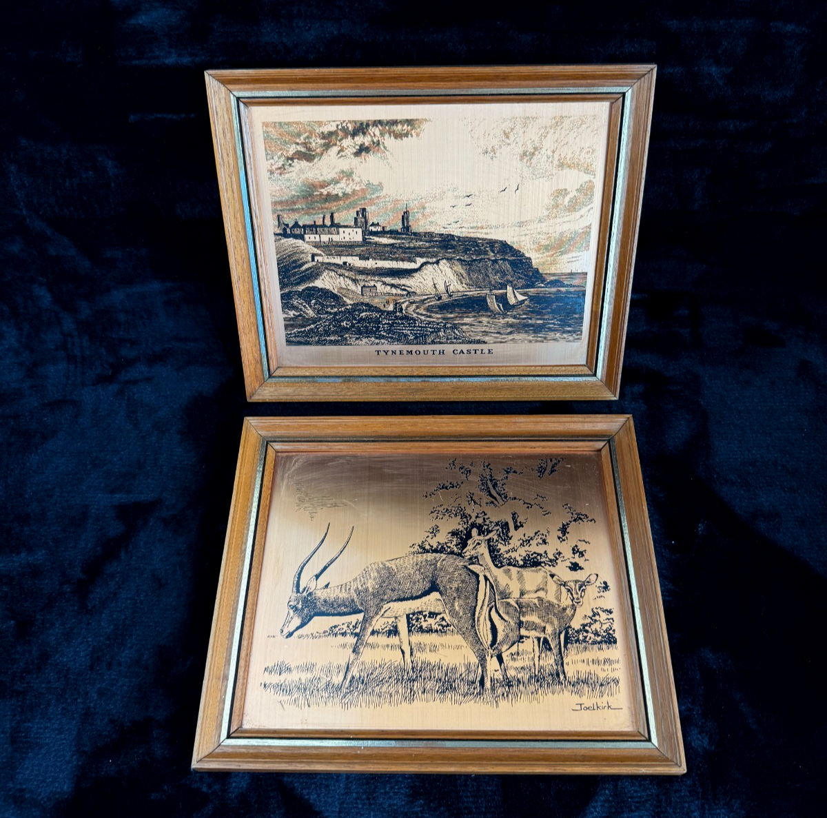 VINTAGE Copper Etchings framed Animals Wild and Tynemouth Castle - A Perfect Set0