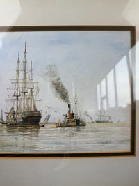 Thumbnail for Antique S.L. Signed Watercolor wood gold framed- A London Harbor Scene.4