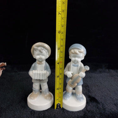 Vintage Porcelain Boy Figurines Set Musician Duo 5” Tall  Violin & AccordionGlos1