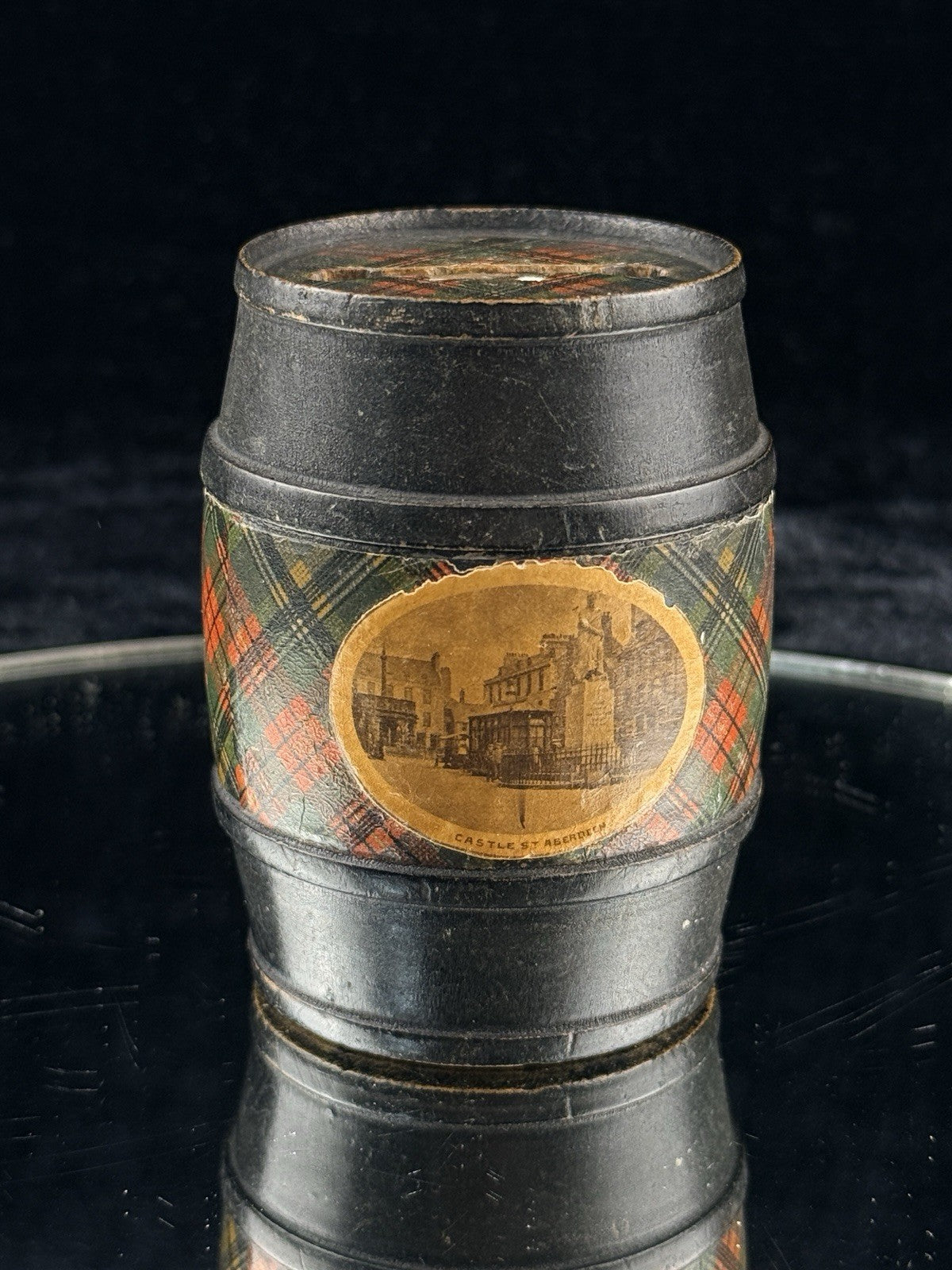Antique Mauchline Ware Barrel Bank – Castle St Aberdeen, Scottish Tartan c1890s9