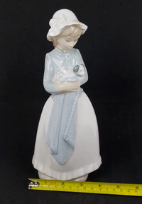 Thumbnail for Nao Girl Lladro Cuddling Puppy Figurine Blanket Porcelain firreplace decor Spain6