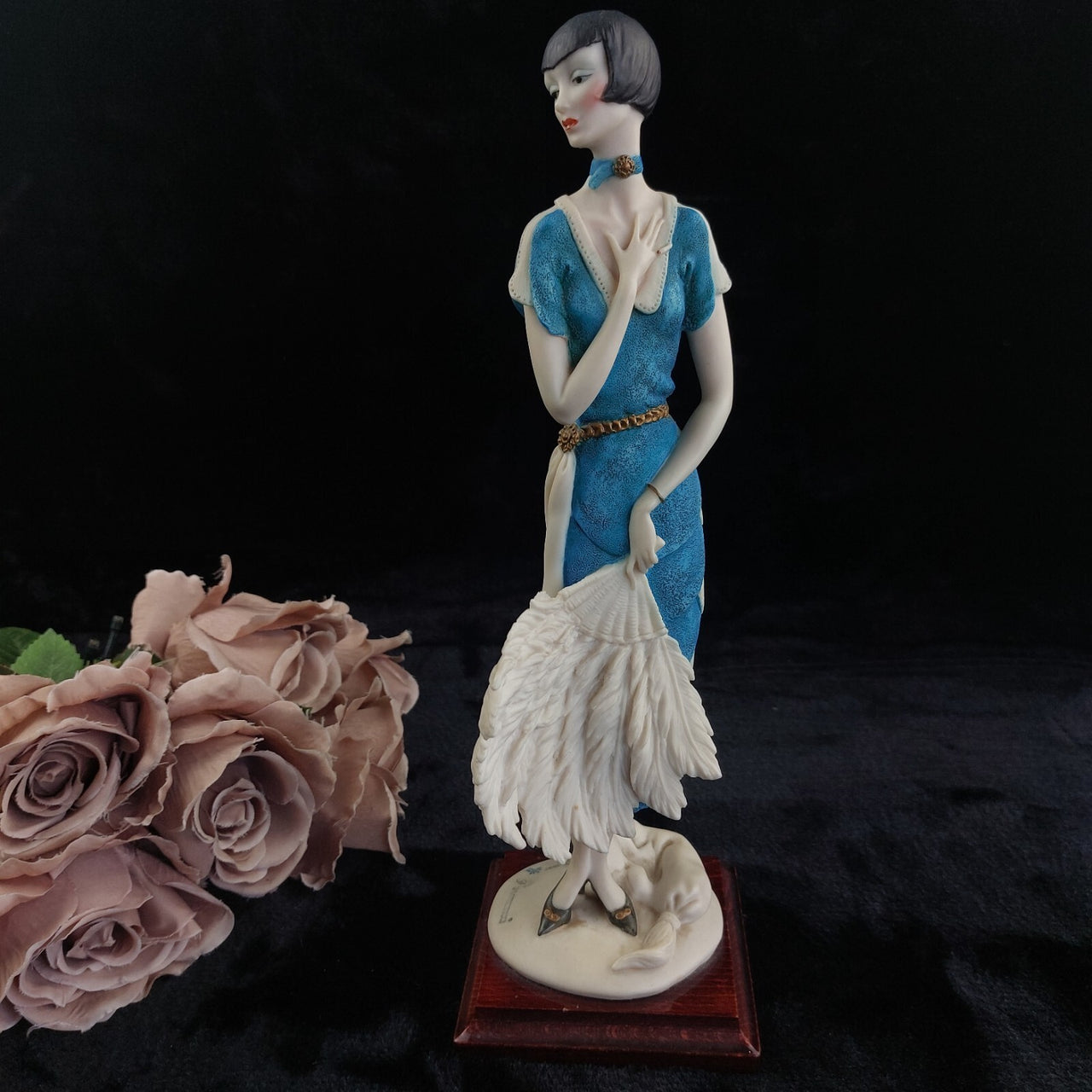 Florence Giuseppe Armani lady Figurine 1987 Art Deco in Blue 34cm Italy decor.19