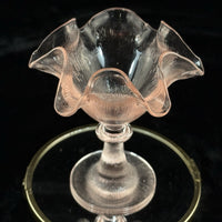 Thumbnail for French Pink Amber Glass Compote Bowl Ruffled Pedestal 6.5” Vintage Elegant1