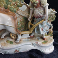 Thumbnail for German Antique Porcelain Girl Oxen Cart Planter – Hand Painted 7