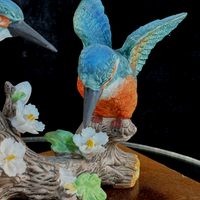 Thumbnail for Leonardo Kingfishers Figurine on Base Wood Bird Sculpture- Damaged flower Resin2