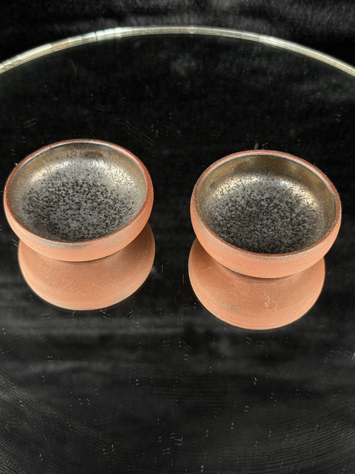 Japanese Tokoname Style Yunomi Cups Tea Set of 2. 2.5” Wide Clay Rustic Glazed1