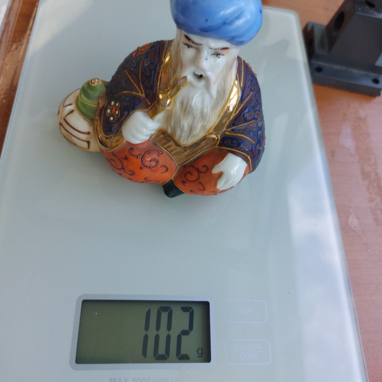 Vintage Japanese Hand-Painted Porcelain Oriental Pipe Smoker Incense Figurine 4"10