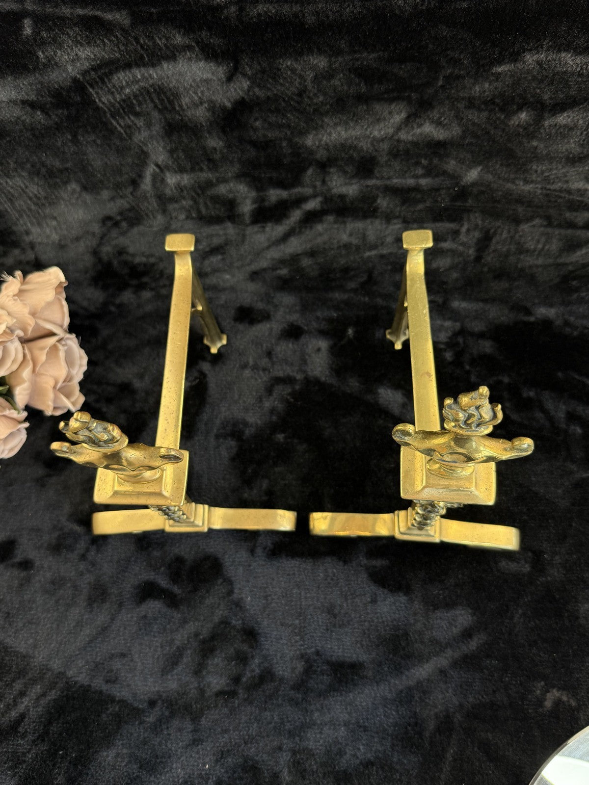 Antique Brass Fireplace Firedogs Andirons Pair - Georgian Neoclassical Style8