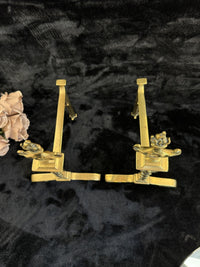 Thumbnail for Antique Brass Fireplace Firedogs Andirons Pair - Georgian Neoclassical Style8
