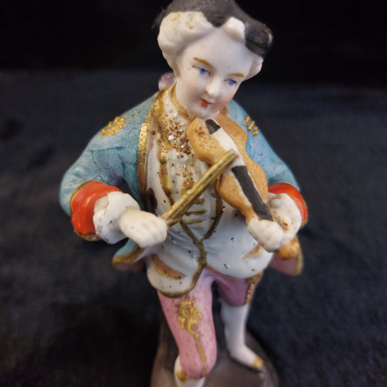 Antique Figurine Porcelain Violinist Rococo Style 5.5" Gold Trim home decor4