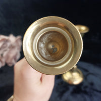 Thumbnail for Brass Made in India Pair Ribbed Candle Holders Vintage Solid Brass Candlest 7.5