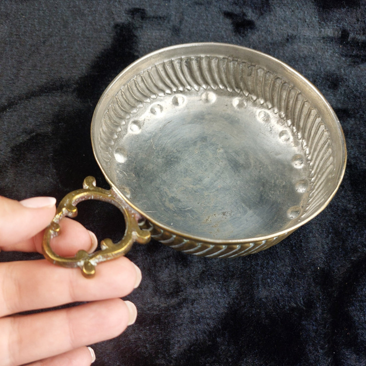 French Brass Wine Tester Good Worn Condition 5" Diameter Vintage Tasting Cup5