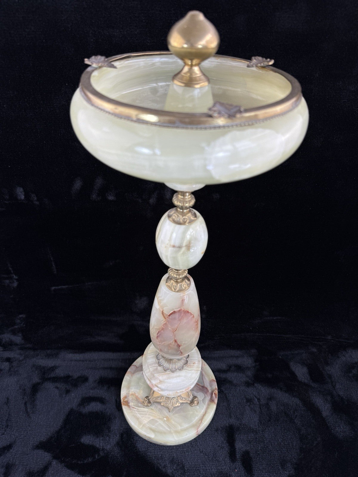 Art Deco Green Onyx Marble Brass Pedestal Ashtray Stand Tobacciana home decor9