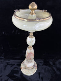Thumbnail for Art Deco Green Onyx Marble Brass Pedestal Ashtray Stand Tobacciana home decor9