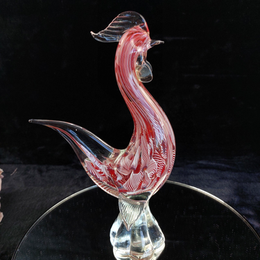 Murano Glass Rooster Pink Filigrana Art Hand Blown 1kg  10