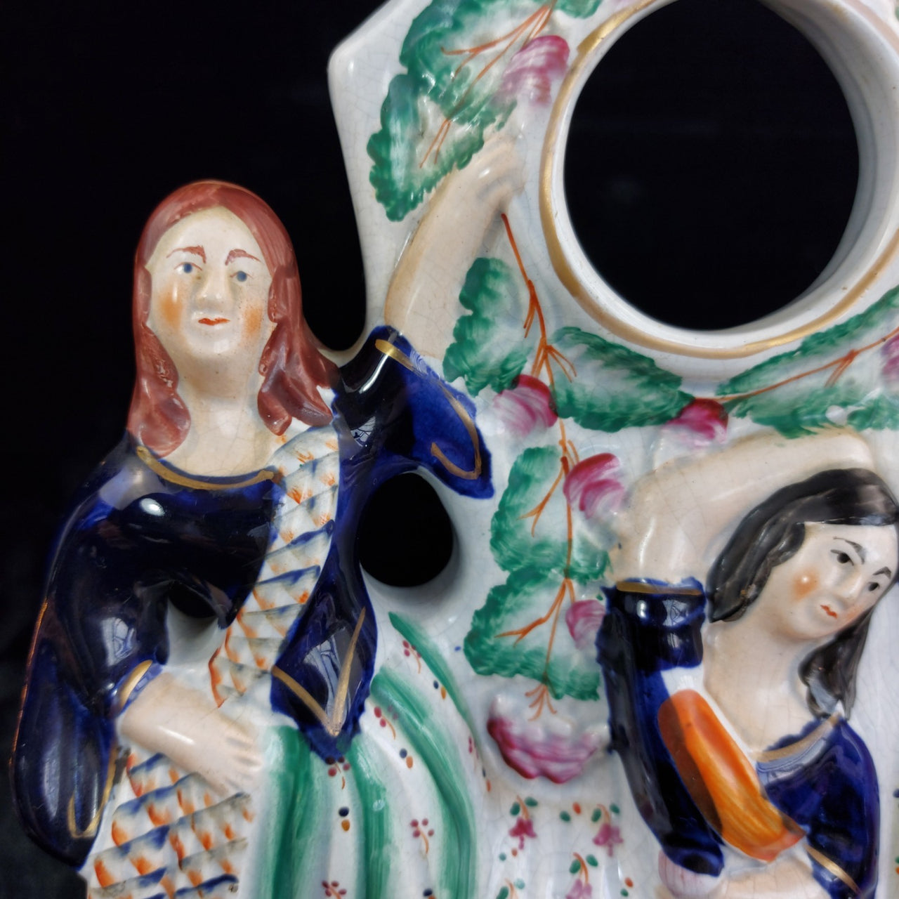 Antique Victorian 1800s Staffordshire Flatback Figurine 3 Dancing Ladies 11"4