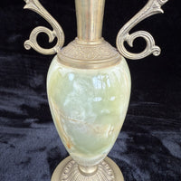 Thumbnail for Pair of Brass & Green Onyx Marble Urn Vases Ornate Handles Decorative 35cm13