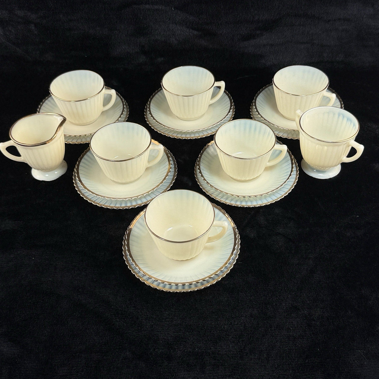 Macbeth Evans American Sweetheart Monax Milk Glass Tea Set 6 Cups Saucers Creame14