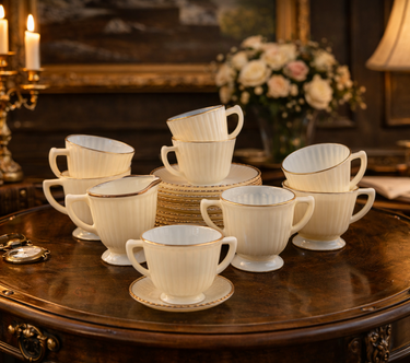 Macbeth Evans American Sweetheart Monax Milk Glass Tea Set 6 Cups Saucers Creame0