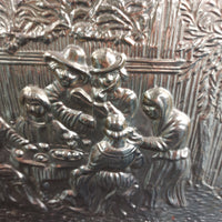 Thumbnail for Gold Brass Magazine Rack Tavern Scene Handle Wood Back  Vintage  6